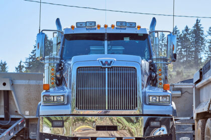The front end of a large truck.